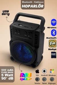 1057 Işıklı Bluetooth Hoparlör Ses Bombası Yüksek Ses Fm Yeni 2024 – Siyah