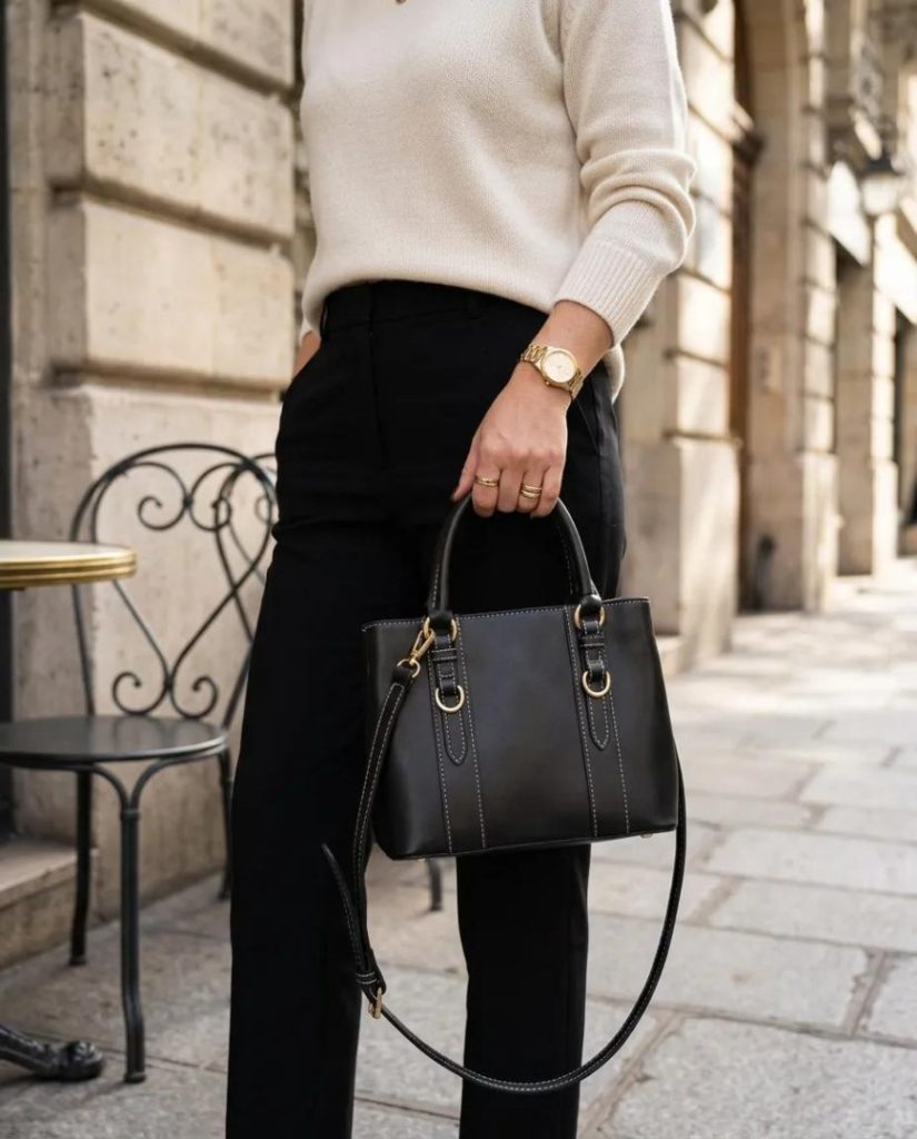 Siyah Kilit Detaylı 3 Gözlü Kadın El ve Çapraz Askılı Çanta 24×18 cm