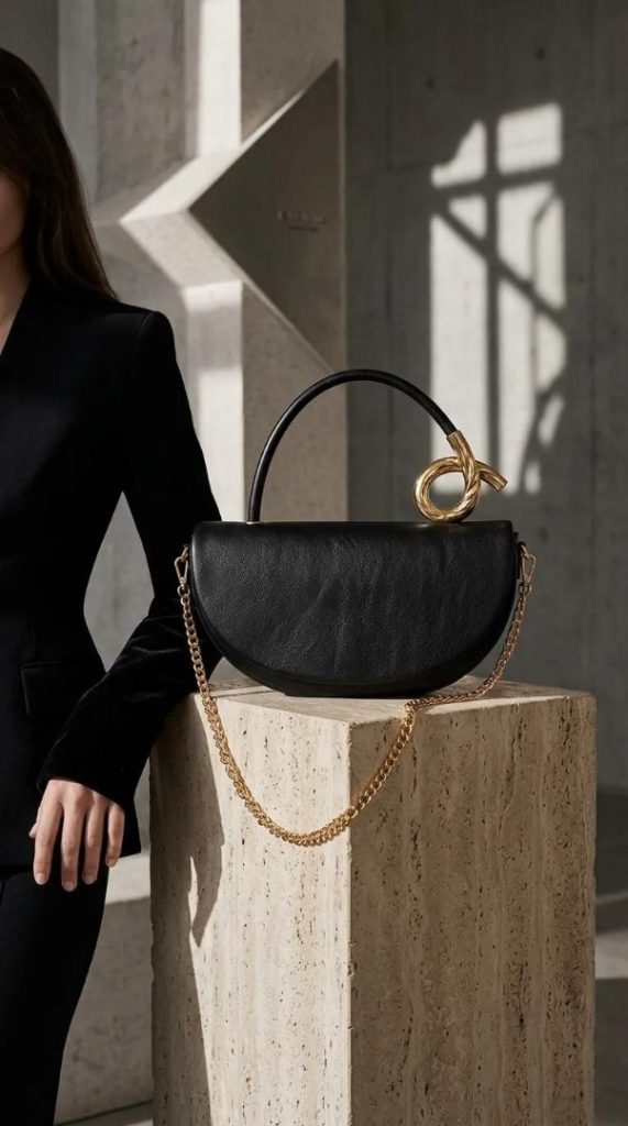 Siyah Yumuşak Deri El ve Omuz Çantası Gold Zincir Detaylı Kadın Çanta 27×15 cm